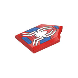 LEGO 22385pr0154 Tile Special 2 x 3 Pentagonal with White Spider on Blue/Back Background print (Red)