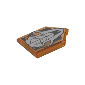 LEGO 22385pr0159 Tile Special 2 x 3 Pentagonal with Silver Skull, Flames print (Transparent Orange)