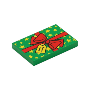 LEGO 26603pr9993 Tile 2 x 3 with Bright Green Stars, Red Ribbon with Bow (Green)