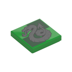 LEGO 3068bpr0704 Tile 2 x 2 with Silver Snake, Slytherin Crest Print (Bright Green)