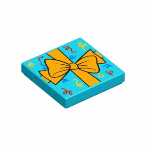 LEGO 3068bpr9328 Tile 2 x 2 with Bright Light Orange Present Bow Print (Medium Azure)
