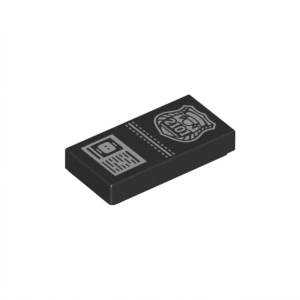 LEGO 3069bpr0004 Tile 1 x 2 with Silver Police Badge with ‘2101’ and ID Print (Black)