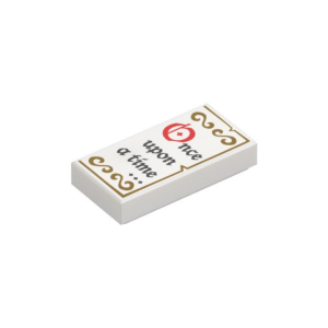 LEGO 3069bpr0148 Tile 1 x 2 with ‘Once upon a time…’ and Gold Scrollwork Print (White)