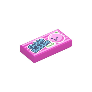 LEGO 3069bpr0369 Tile 1 x 2 with ‘Guble Bubble’ Print (Dark Pink)