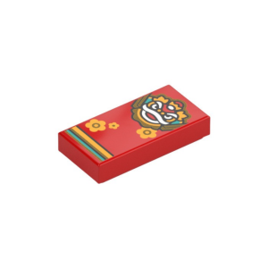 LEGO 3069bpr0370 Tile 1 x 2 with Chinese New Year Dragon and Bright Orange Flowers Print (Red)