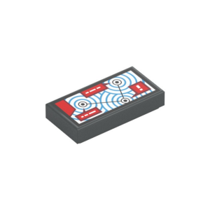 LEGO 3069bpr9996 Tile 1 x 2 with Red Squares, Arrows Print (Dark Bluish Gray)
