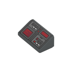 LEGO 85984pr0006 Brick Sloped 30° 1 x 2 x 2/3 with Buttons And Red Screens Print (Dark Bluish Gray)