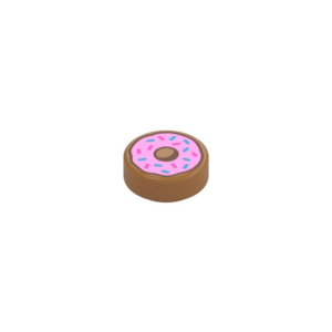 LEGO 98138pr0090 Tile Round 1 x 1 with Pink Donut Print (Medium Nougat)