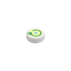 LEGO 98138pr0275 Tile Round 1 x 1 with Green Plug on Bright Green Background Print (White)